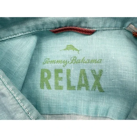 Tommy Bahama RELAX Button Up Shirt Men XL Linen Long Sleeve Blue Beach Nautical - Picture 11 of 12